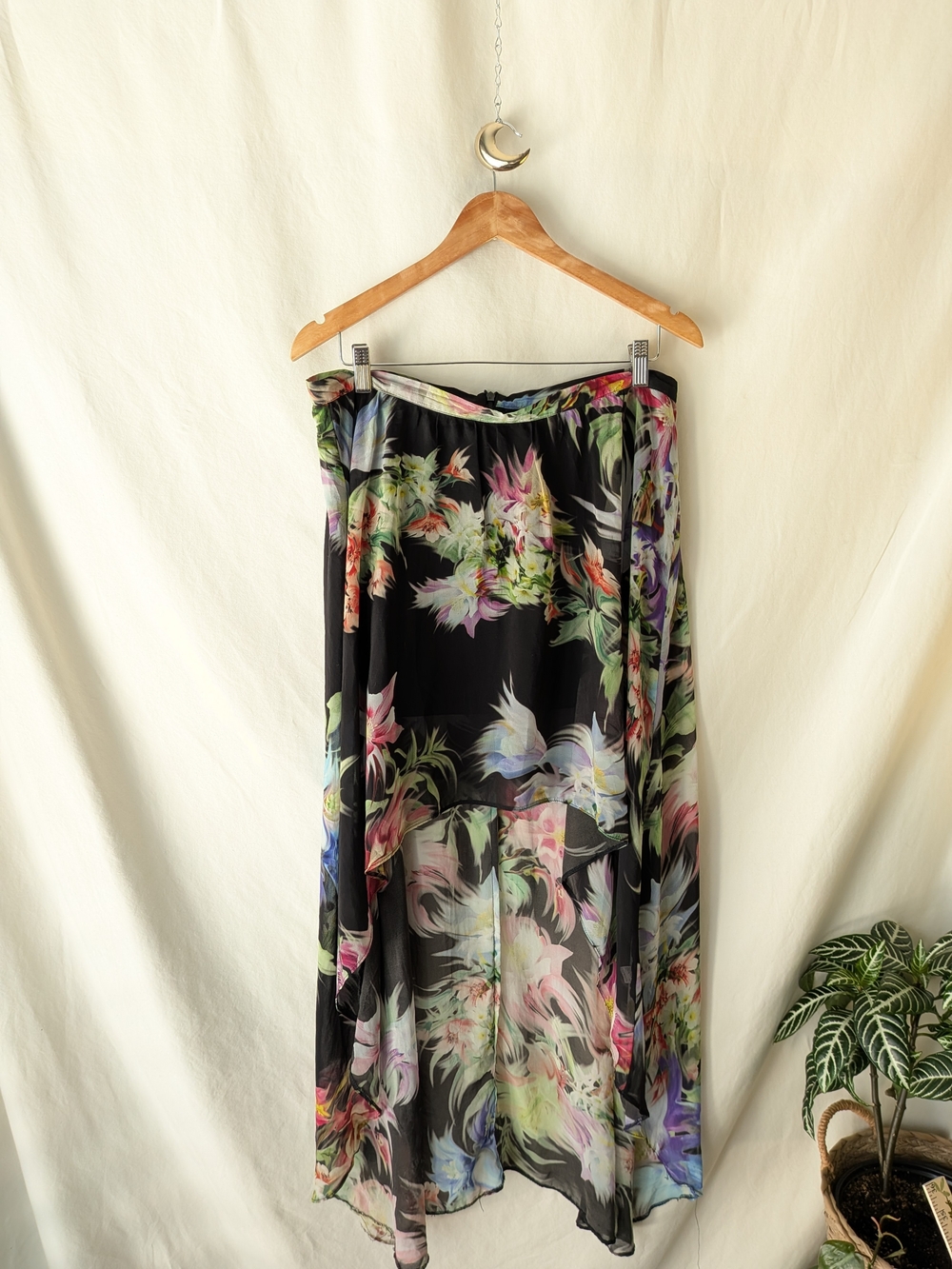 Topshop Multicolor Floral Sheer Skirt with Black Trim